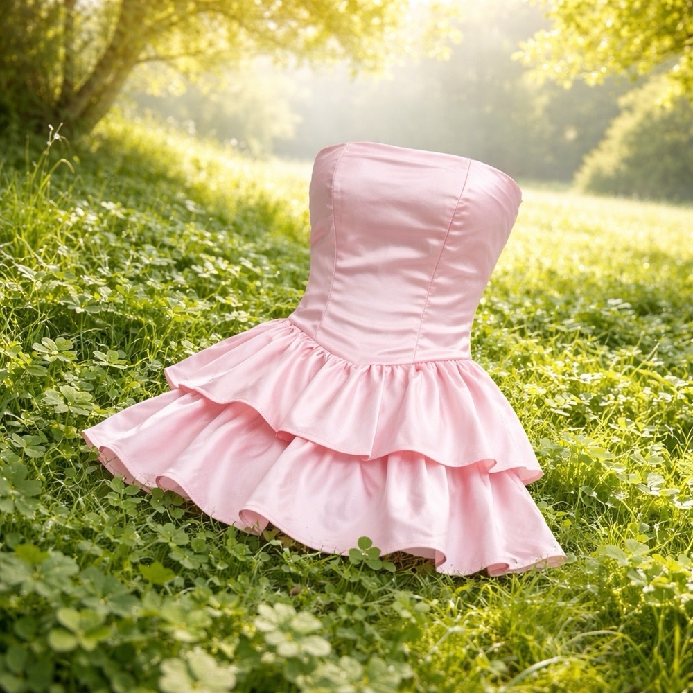 Stylish Pink Strapless Layered Dress